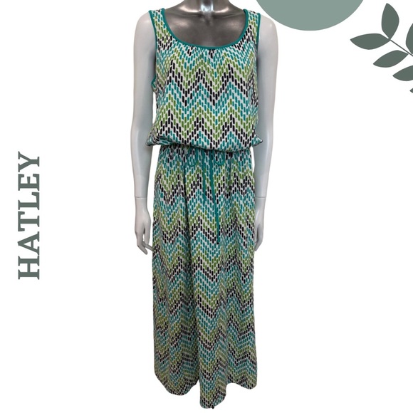 Hatley Chevron Print Sleeveless Maxi Dress – Drawstring Adjustable Waist Medium - Picture 1 of 6